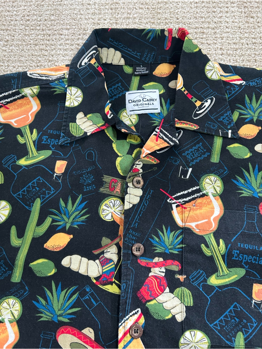 David Carey Hawaiian Shirt Tequila Margarita Print Size Large
